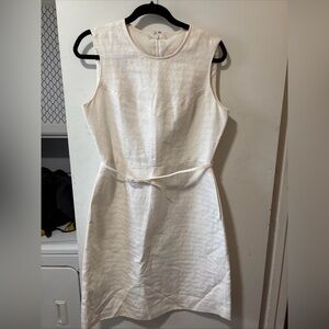 Tory Burch Kimberly Belted Sheath Dress Off White Cotton Linen Silk Sleeveles 10